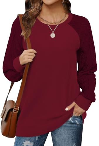 Cuptacc Haut Femme Chic Et Elegant Pull De Noel Femme Manches Longues Col Rond Tricoter Chaud Sport Violet Rouge XXL