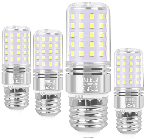AIMHEIM Lampen LED E27 Dimmbar Kaltweiß 8W Ersetzt 80W, LED Leuchtmittel 6000K, LED Lampe E27-Sockel Kein Flackern, Energiesparlampe Maisbirne, 4 Stück