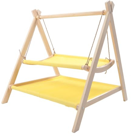 Depisuta Cama Hamaca con Columpio para Gatos, Cama Elevada para Gatos de 2 Capas con Marco de Madera, Soporte de Carga Fuerte, Resistente a los Arañazos, Juguetes de Columpio para