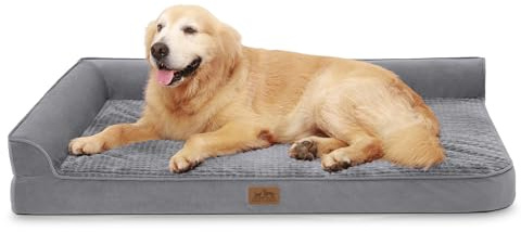 Cosy KISS Orthopädisches Hundebett Waschbar für Sehr Große Hunde, XXL Grau | Rutschfestes, Weiches L-förmiges Hundebett, Wasserdichter Abnehmbarer Bezug, Tragbares Haustiersofa, 121x81x19 cm Grau