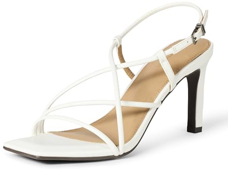 Amazon Essentials Sandales à talon aiguille à lanières pour femme, simili cuir blanc, pointure 46