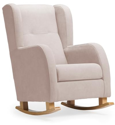 Sillonea- Sillón de Lactancia Evolutivo Modelo París: De Mecedora a Butaca Fija en un Simple Paso, Comodidad para Cada Etapa de la Maternidad- Medidas: 66 x 89 x 102 cm, con Tela Antimanchas (Beige)
