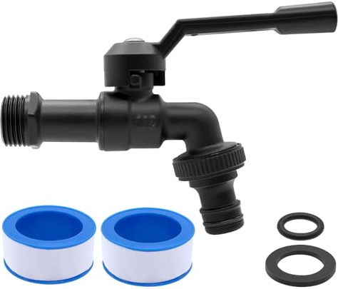 AIMEKE Grifo de 1/2 pulgada para jardín de latón, grifo de esfera para exteriores, resistente a las heladas -20℃, grifo resistente al calor 120℃ con conexiones para tubo (Negro)