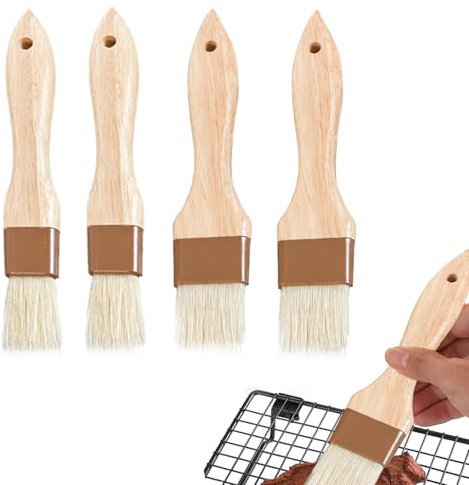 4 Pezzi Pennello da Cucina, Setole Naturali Pennello Cucina Pennelli per Pasticceria Pennelli da Forno Pennelli per Burro Alimenti Barbecue Dolci