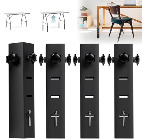 ZhouDaShu Table Leg Extenders for Folding Tables, Steel Adjustable Risers, Heavy Duty (40mm, 9.8 inch - 4 Pack)