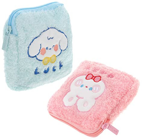 CALLARON 2piezas Bolsa De Almacenamiento Para Compresas Sanitarias De Gran Capacidad Portátil y Decorativa Con Diseño De Peluche Adorable Para Mujeres y Niñas De Conejo Rosa Perro Azul