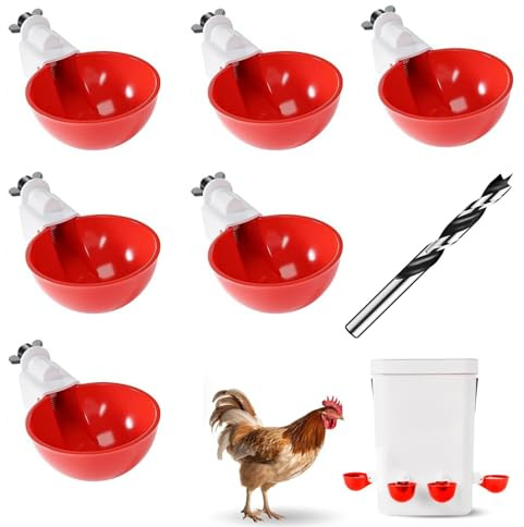 Automatischer Hühnertrinker, DIY Hühnerwasserbecher, 6 Stück Automatische Hühnertränke mit Bohrer, Hühnerwasserbecher Hühnertrinker, Automatische Geflügeltränke Set für Hühner Enten Gänse Taube
