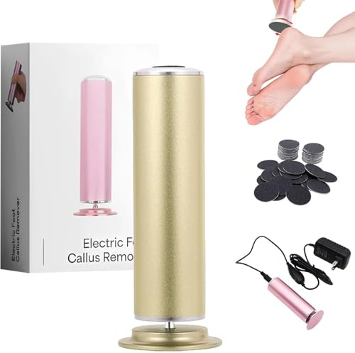 Lyselle Râpe électrique Clenvee,Electrique Lime Ponceuse Rape Pied Avec 60 Tampons De Remplacement Pour Les Pied Pedicure Pied(Gold)
