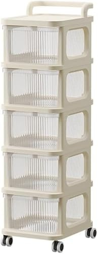 YORKSHIRE HOMEWARE Stackable Storage Drawers on Wheels Rolling Cart Mobile Bookcase Toiletries Holder Storage Organizer Cart with Drawers for Office Dorm Home Bathroom Library (5 Tier Organiser)