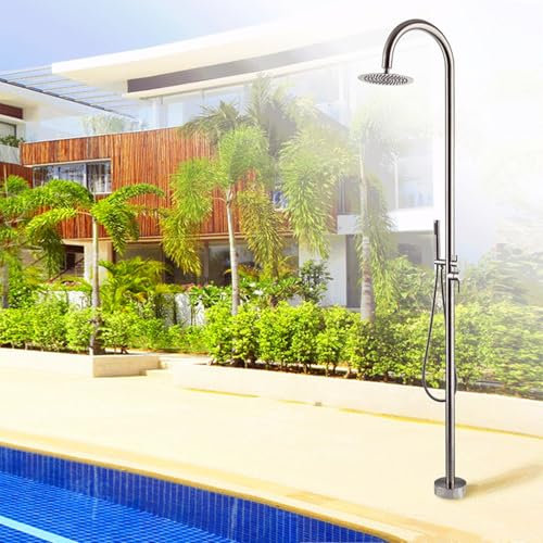 Doccia Esterna Indipendente, Doccia da Giardino in Acciaio Inox con soffione a Pioggia e doccetta, Accessorio per Doccia Esterna per Giardino, Spiaggia, Piscina