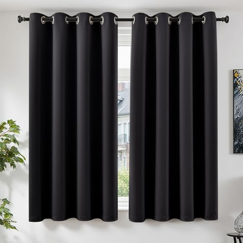 TOPICK Gardinen Verdunklungsvorhänge Vorhänge 2er Set H175xB140 Schwarz | Gardinen mit Ösen Wohnzimmer Vorhänge Blickdicht Blackout Schlafzimmer Curtains Fensterdekoration Übergardinen Ösenvorhänge
