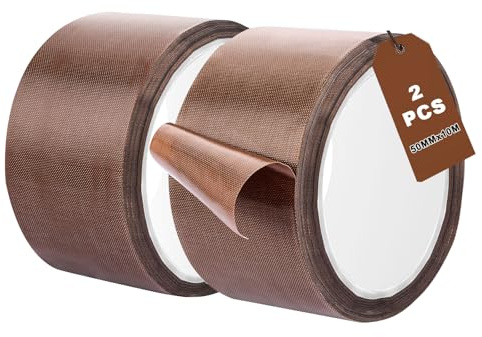 LDXDRU 2 nastri in teflon, 50 mm x 10 m, nastro in PTFE per macchina sottovuoto, nastro in tessuto di vetro resistente al calore, nastro ad alta temperatura fino a 300 °C – 0,13 mm di spessore