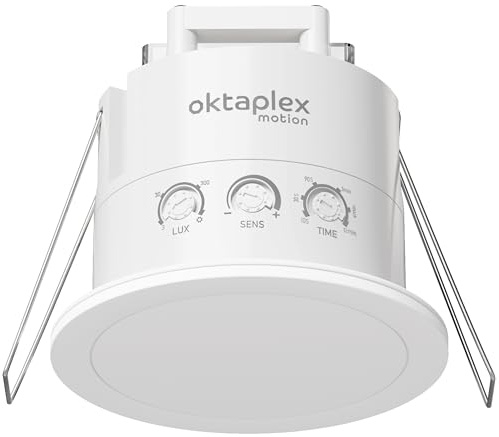 Oktaplex Noa Détecteur de présence pour montage au plafond 360 degrés 24GHz IP65 Radar détecteur de mouvement 6m capteur de présence adapté pour salle de bain encastré plat blanc 230V
