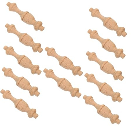 LIGIGWASH 12pcs Unfinished Solid Wood Roman Pillar Finials for DIY Crafts Hardwood Decorative Columns for Cabinets Stairs Furniture Classic Indoor Wooden Balusters with Carved European Style