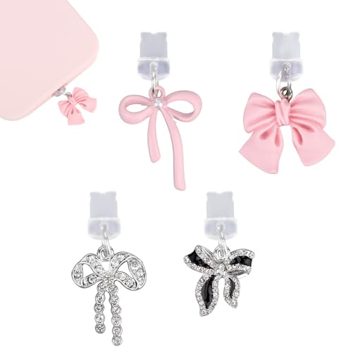 Penitue 4pcs Phone Dust Plug Charms, Creative Charging Port Dust Plug Cover Protector Caps Charm for iPhone 4-14 Series Ports Practical and Stylish Phone Accessories