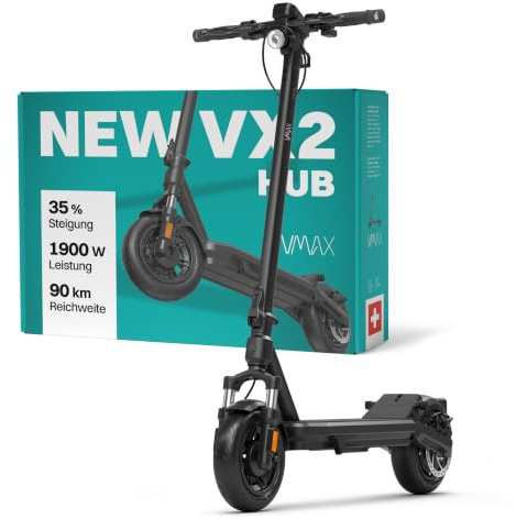 VMAX E-Scooter New VX2 Hub, Bis zu 90 km Reichweite | E-Roller mit Straßenzulassung in D, 20 km/h Geschwindigkeit, bis 130 kg Traglast, Blinker,