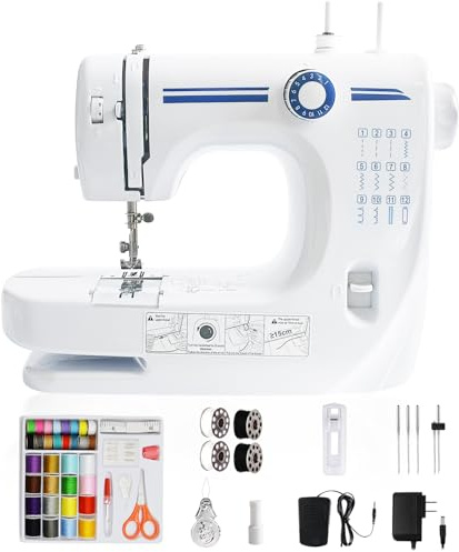 GraceGlow Nähmaschine für Anfänger, 12 Stichprogrammen Kleine Nähmaschinen, Mini Sewing Machine Tragbare Elektrische nähmaschine mit LED-Licht, Fußpedal & Nähset