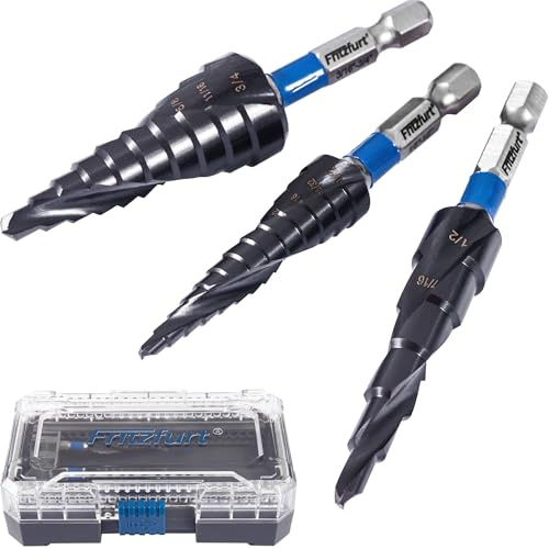FRITZFURT 3-Piece M35 Cobalt Step Drill Bit Set — CBN Ground, AlTiN Coated, 1/4 Hex Shank | 6, 10 & 13 Steps | 1/8–3/4 | Sheet Metal, Stainless Steel, Electrician