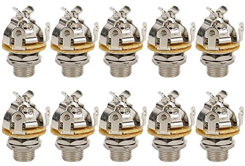 Gearwell Guitar Jack Sockets, 10Pcs 1 4 Inch Mono Jack Socket and Input Jack Connector in Silver for Electric Guitar Bass Wiring