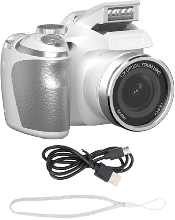 Yctze Cámara Digital de 60MP, Grabación de Vídeo 4K, Zoom óptico de 12X con Modo Manual, para Fotografía, Viajes, Vlog, Principiantes, Profesionales (White)