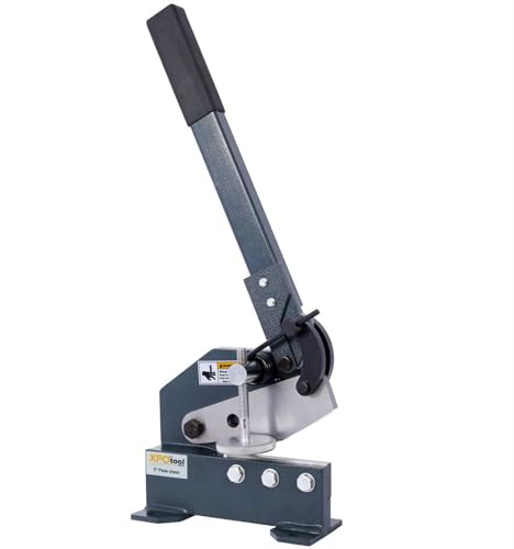 SRECELL 5-Inch Manual Sheet Metal Shear, Heavy Duty Bench Mount Plate Shear with Long Handle, Solid Steel Frame Metal Cutter for Steel, Copper, Aluminum & Rod Cutting, Gray