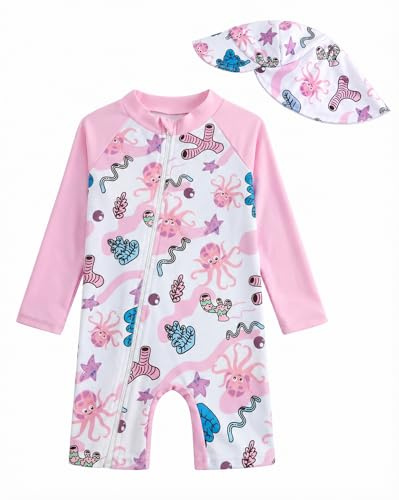 JiAmy Traje de baño para bebés y niños pequeños, niños, ropa UV, niños, protección, traje de baño de una pieza, ropa de baño, ropa de protección con sombrero de sol, 3-6 meses