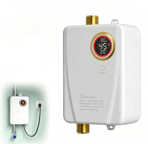 Chauffe-eau Électrique Sans Réservoir 220V 3500W (Blanc) | Mini Chauffe Eau Instantané Electrique économie, avec écran numérique, 20 à 50 °C, Etanche IPX4, Pour RV Cuisine Salle De