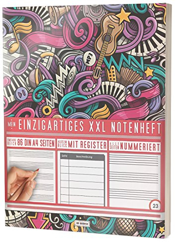 Mein Notenheft / 86 Seiten, 44 Blätter, 12 Systeme / Mit Register und Seitenzahlen / PR301 „Farbspiel“ / DIN A4 Soft Cover