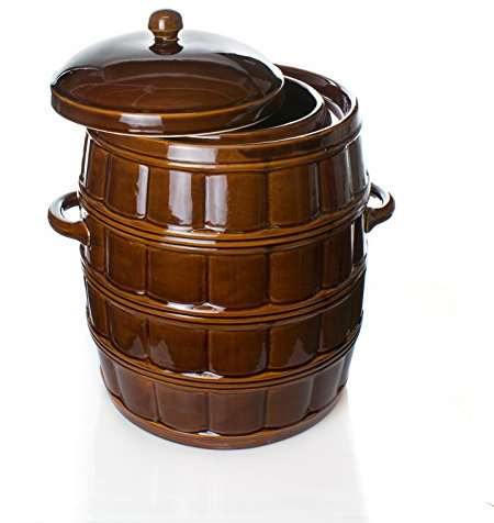 Gärtopf aus Steinzeug mit Deckel u. Wasserrinne | 12 Liter | braun | Sauerkrauttopf Gurkentopf Einlegetopf Keramiktopf Tontopf