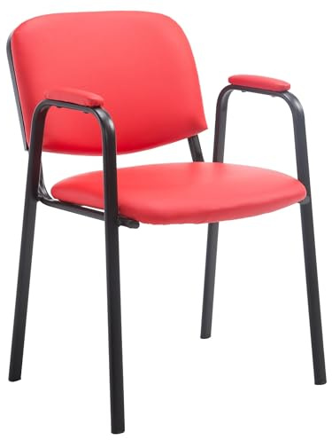 CLP Stapelstuhl mit Armlehnen gepolstert Ken Pro, Konferenzstuhl stapelbar Kunstleder, Metallgestell schwarz stabil bis 150 kg Farbe rot
