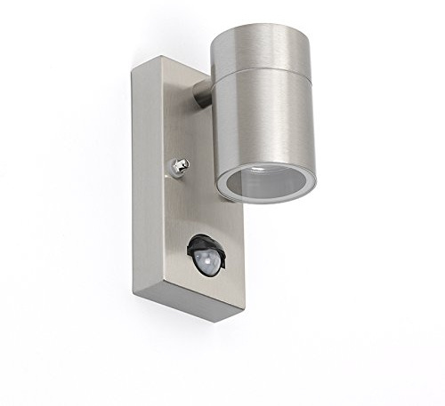 Qazqa Modern außen Wandleuchte, Außenlampe mit Bewegungssensor, Wandlampe für den Garten - Solo - Silber Farbe, max. 35W, Geeignet für LED, 10.5cm, IP44
