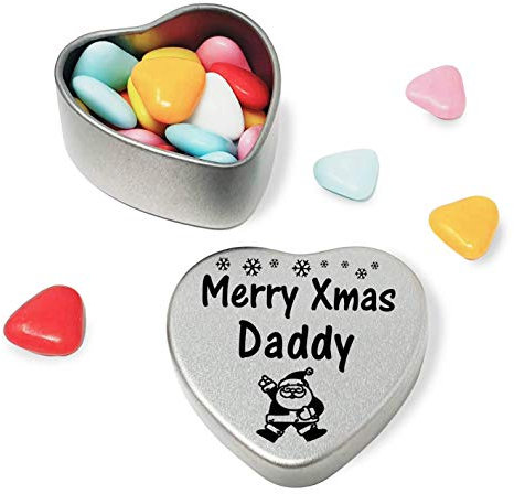 Merry Christmas Daddy Mini Heart Gift Tin with Chocolates Fits Beautifully in the palm of your hand. Great for Boyfriend Makes the perfect Christmas Stocking Filler or Card