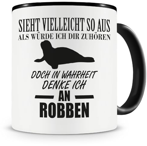 Samunshi® Ich denke an Robben Tiere Tasse Kaffeetasse Teetasse Kaffeepott Kaffeebecher Becher 300ml schwarz