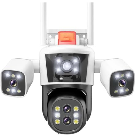 Telecamere di sicurezza Wi-Fi da 16 MP 8K, quattro lenti, tre schermi, zoom 10X, videocamera PTZ for esterni, monitoraggio automatico, telecamera di sorveglianza impermeabile 6K(US PLUG,12MP 6K Camera