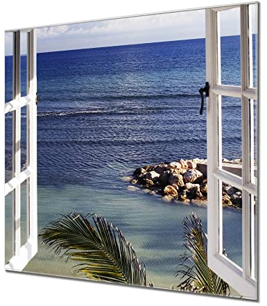 banjado® Glas Magnettafel mit 4 Magneten - Magnetwand 60x60cm mit Motiv Fensterpanorama - Memoboard/Pinnwand magnetisch, beschreibbar, perfekt für die Küche - Magnetboard auch als Wandbild/Wandtafel