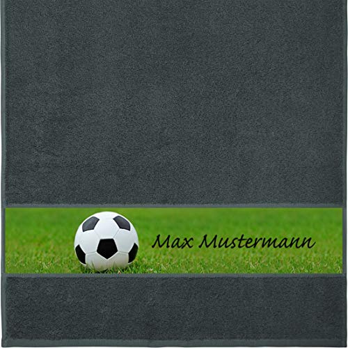 Manutextur Handtuch mit Namen - personalisiert - Motiv Sport - Fußball - viele Farben & Motive - Dusch-Handtuch - anthrazit - Größe 50x100 cm - persönliches Geschenk mit Wunsch-Motiv und Wunsch-Name