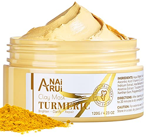 ANAiRUi Mascarilla facial de arcilla con cúrcuma y vitamina C y E, tratamiento del acné, limpieza de la piel, para cerrar los poros, 120g
