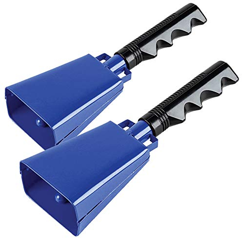 Deke Home - 2 Pack 7 Inch Steel Cowbells with Handle, Loud Noise Makers for Football, Sports, Parties, Competitions, School Spirit & Safety, Large Hand Bell for Cheering & Percussion Instrument