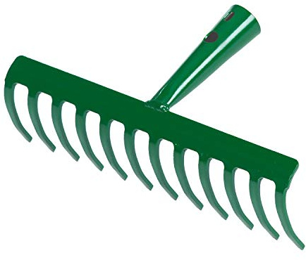 Land-Haus-Shop Garten Gerät Harke Rasen Boden Erde Rechen 12 Zinken Stahl grün Gartenrechen 30,0 cm