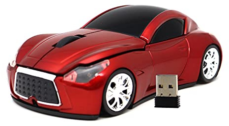 DAY DAY HAPPY Sportwagen Maus Computer drahtlose Maus 2,4 GHz optische Mäuse mit LED-Licht für PC Laptop (Red)