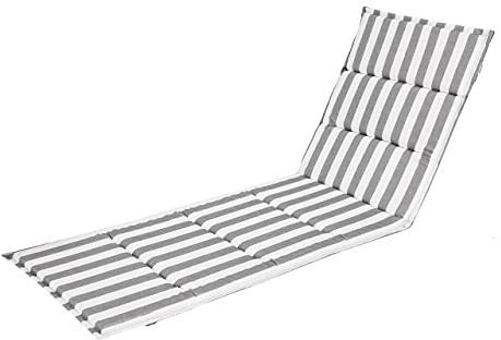 PillowPrim Sitzkissen für Sonnenliege - Stuhlkissen - Für Gartenliege, Terrassen und Balkonliebhaber - Komfort im Freien - Asche mit weißen Streifen, 185x56x4 cm