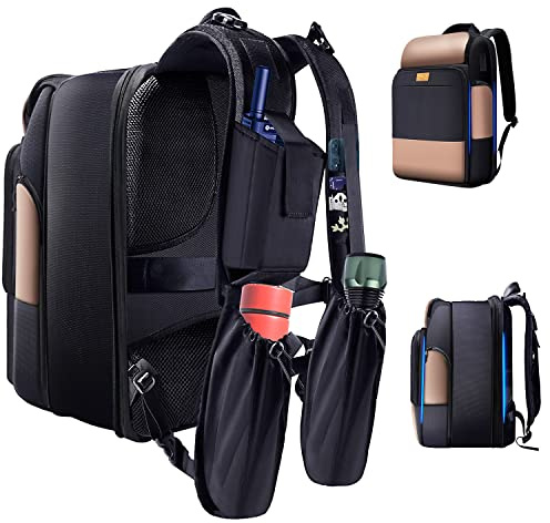 15,6 tums mångsidig resa laptop ryggsäck med patenterade vikbara axelfickor & USB, stöldskydd bärbar affärsresa ryggsäck med stor kapacitet för skola/arbete/vandring/camping för män kvinnor,Svart