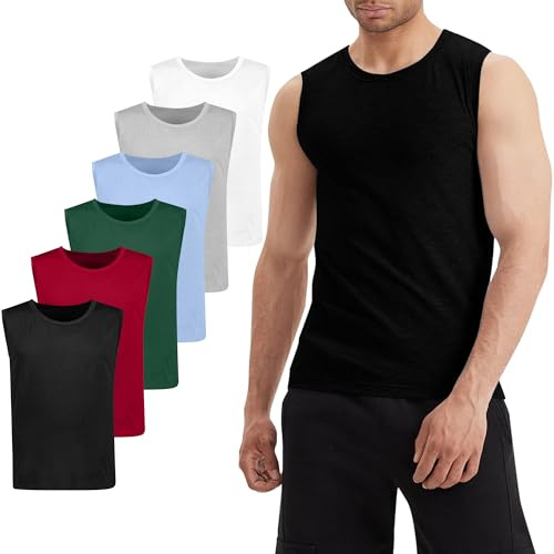 Liking Undertröja för män, basic tanktopp, 3/6-pack, bomull, finribbad ärmlös muskelskjorta för män, 8301, 6 flerfärgade, XL