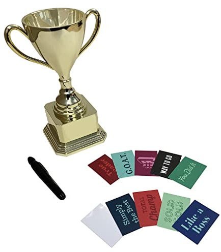 Paper Riot Co. Customizable Gold Trophy Cup- Weighted Plastic Novelty Funny Humor Gift for kids, awards, trophy medals, party, rewards, prizes, celebrations, reusable- 8 H x 3.25 W