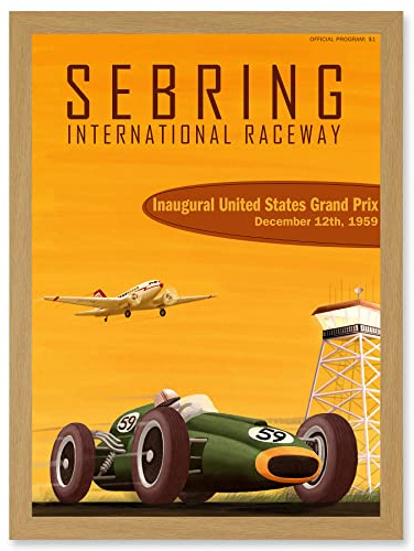 Wee Blue Coo United States Grand Prix 1959 Sebring International Raceway Motor Sport Car Auto Racing Historic Fantasy Races Artwork Framed Wall Art Print A4