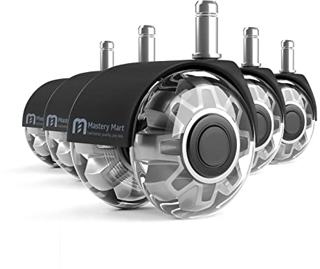 Mastery Mart Ruote per sedia da ufficio da 11 mm, ruote in gomma silenziose, protegge i pavimenti duri da graffi e danni, set da 5 ruote per sedie da ufficio (grigio, non si adatta per penna da 10