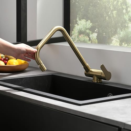 SJQKA Mitigeur Cuisine Rabattable,robinet Cuisine Rabattable D'or Brossé En Acier Inoxydable,Robinet Pliable Moderne