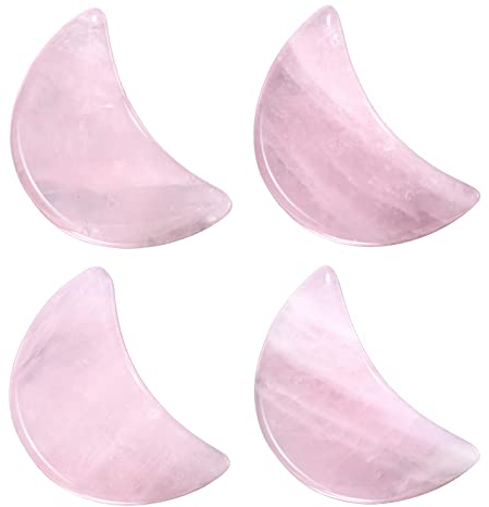 Nupuyai 4 Stück Mond-Form Rosenquarz Kristall Handschmeichler Set Handschmeichler Set Polierter Reiki-Stein für Chakra-Heilung, Schmuckherstellung, Heimdekoration