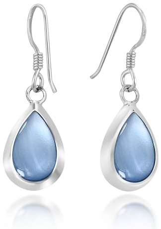 Aeravida Simple Elegance Teardrop Blue Mother of Pearl .925 Sterling Silver Dangle Earrings