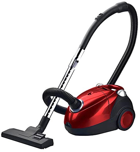 Aspirapolvere Elettrico Senza Sacchetto con Contenitore Leggero Tazza per la Polvere da 2 Litri, aspirapolvere Portatile con Cavo Facile da Pulire con Strumento di Pulizia e Spazzola,Rosso